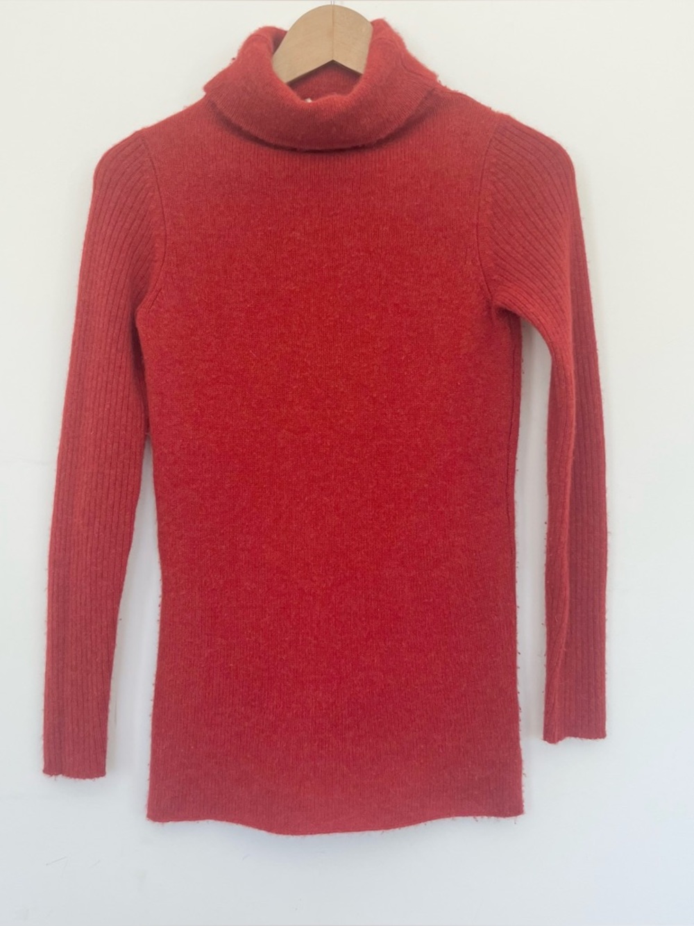 White + Warren 89% Cashmere Red Orange Rust Turtleneck Slim Knit Sweater Small
